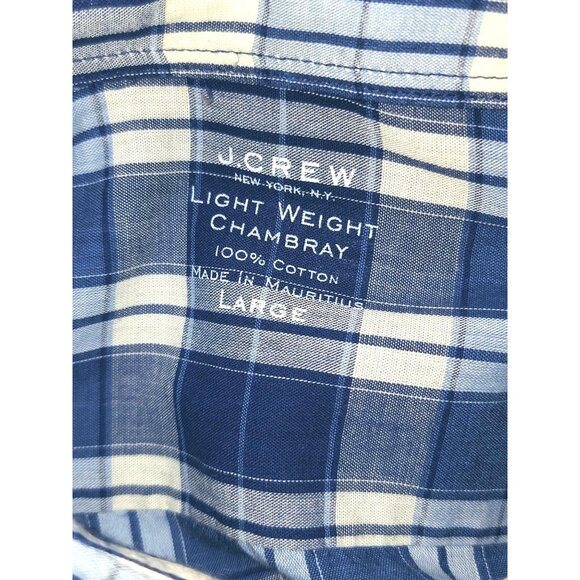 J.Crew Mens Lightweight Chambray Plaid Button-Up Shirt Long Sleeve Classic Fit B - Picture 3 of 4